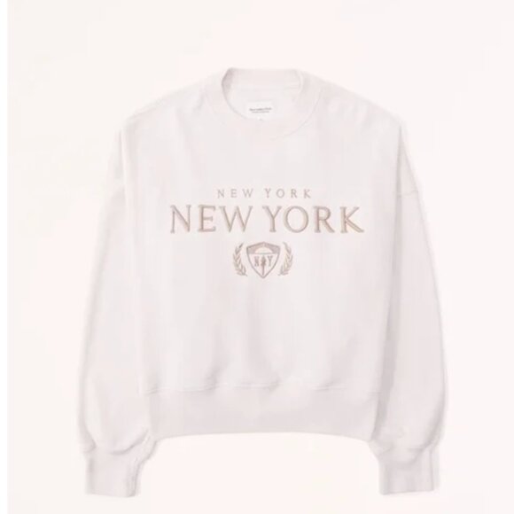 Abercrombie & Fitch Soft AF Embroidered Cream White New York Sweatshirt Size M - Picture 11 of 11